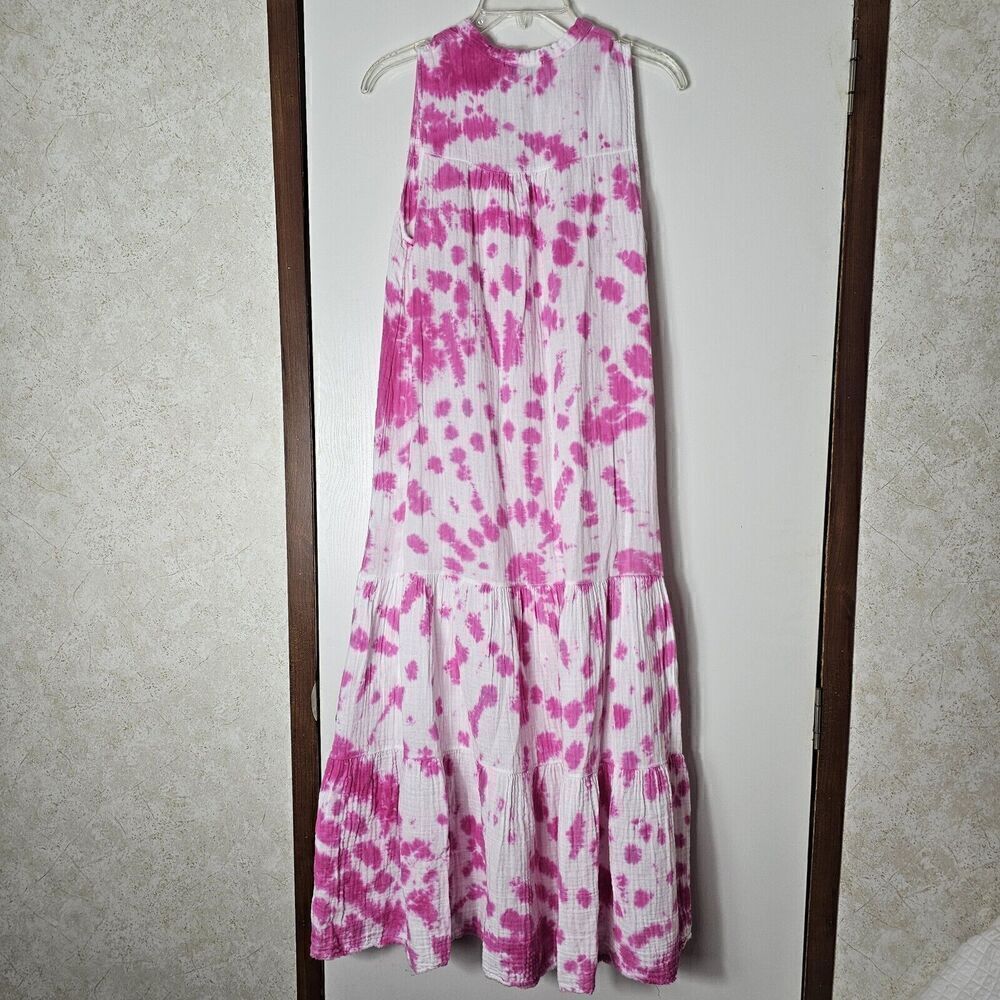 STARK X Women’s Pink & White Tie Dye Sleeveless Gauze Layered Maxi Dress Size M - Picture 8 of 8